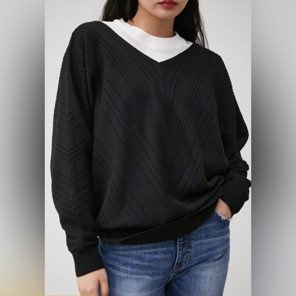 Japanese Brand Azul by Moussy Black Oversized V-Neck Sweater - Picture 3 of 13